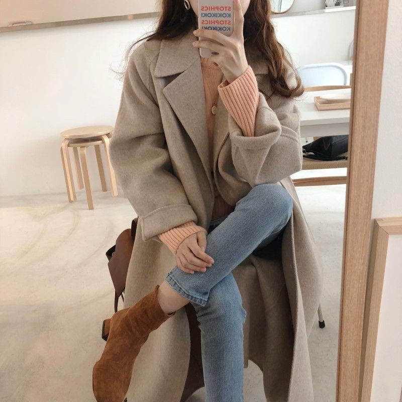 Roupas femininas 2024 outono e inverno elegante temperamento retrô feito à mão casaco de lã de cashmere casaco longo de lã para mulheres_voghion.com