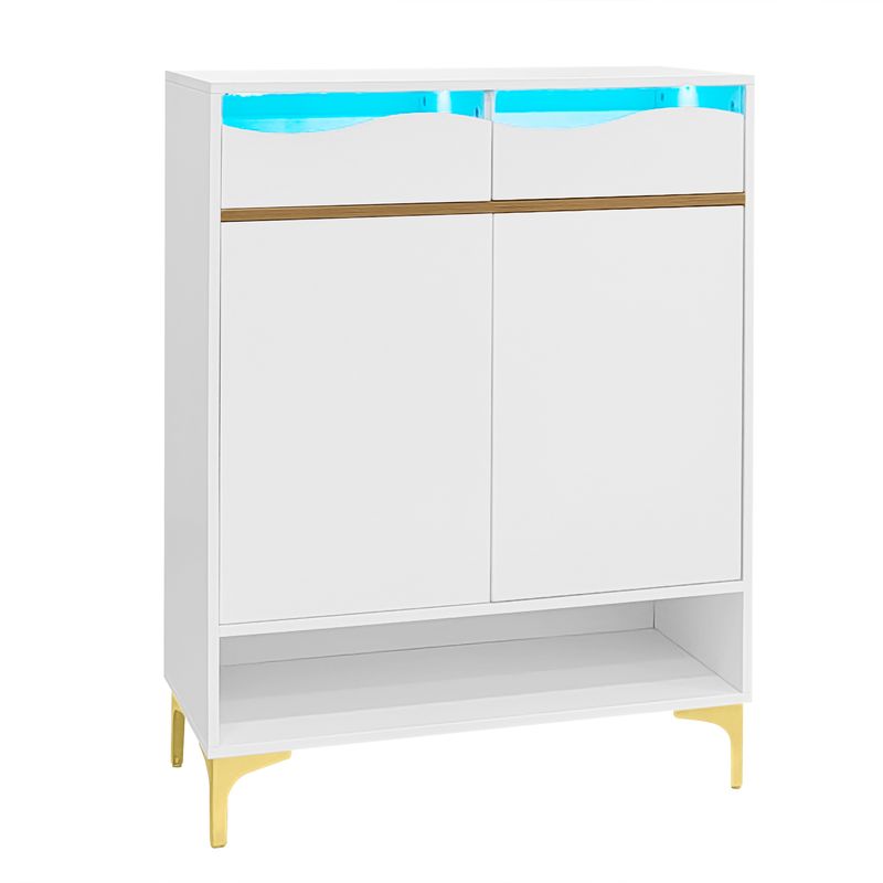 Meuble à chaussures blanc moderne avec éclairage LED 16 couleurs – Rangement gain de place pour couloir 80 x 35 x 105 cm avec tiroirs et étagères – Pour entrée, salon, couloir_voghion.com