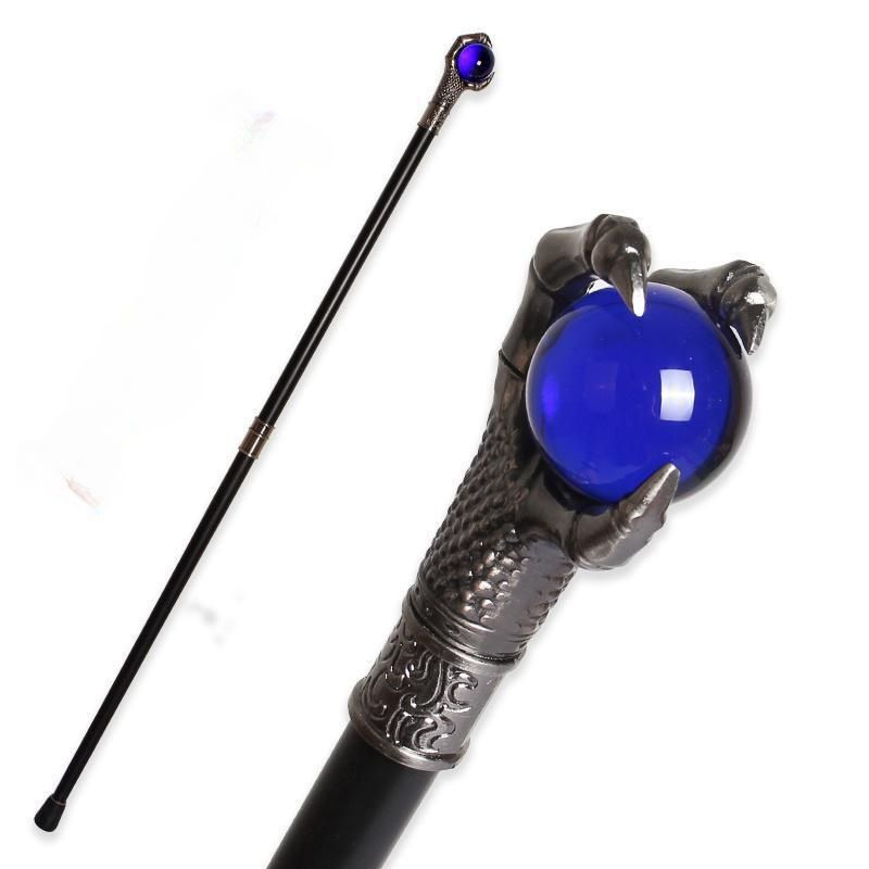 Dragon Claw Grasp Blue Glass Ball Walking Cane Fashion Decorative Walking Stick Gentleman Elegant Cosplay Crosier 93cm_voghion.com