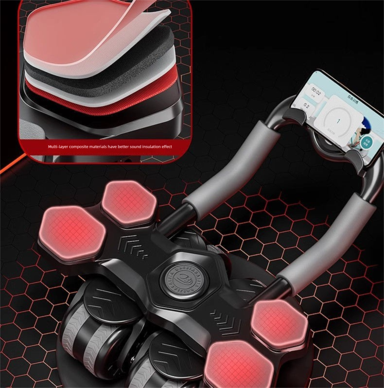 Supporto per gomito con rimbalzo automatico, ruota per muscoli addominali a quattro ruote, attrezzatura per il fitness per la perdita di grasso addominale per uso domestico_voghion.com