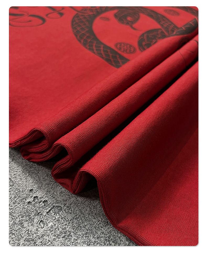 Auspicious Snake Zodiac Printed Men's Short-sleeved T-shirt Red Festive Pure Cotton Men's T_voghion.com