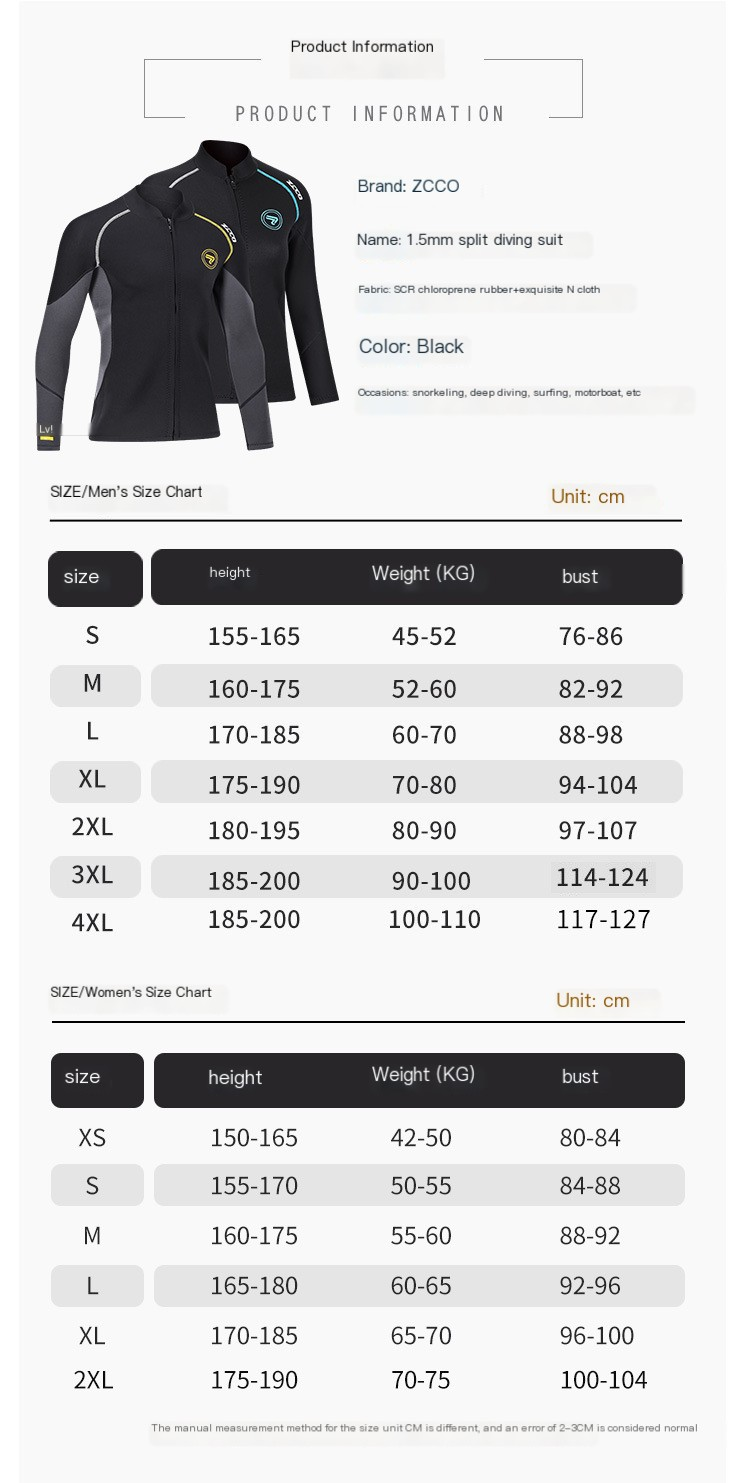 1.5MM wetsuit separate top Long sleeve snorkeling suit Cold warm wetsuit large size surf suit_voghion.com