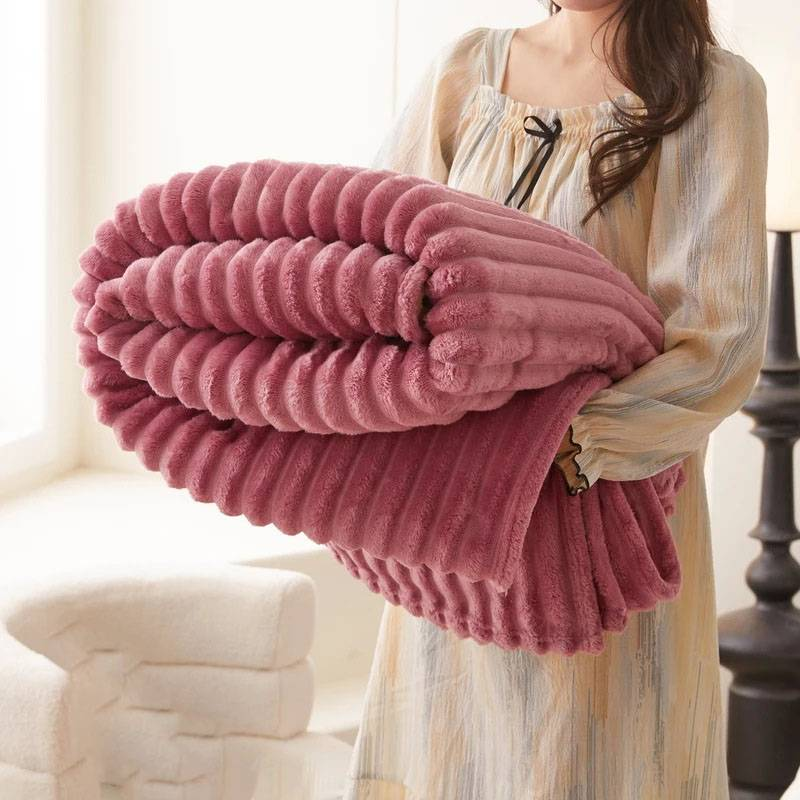 Pure Color Rabbit Plush Drawstring Blanket Single Layer Thick Magic Velvet Single Double Blanket_voghion.com