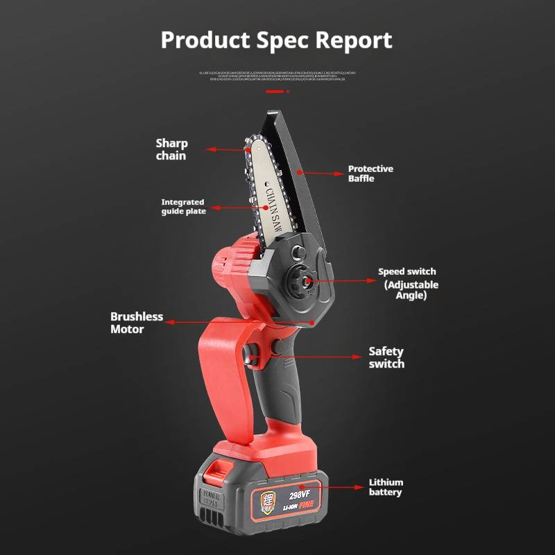 21V Cordless Lithium-Ion Chainsaw - Lightweight 4-Inch Electric Chainsaw For Home Gardening & Wood Cutting (Rotary Knob Adjustable)_voghion.com