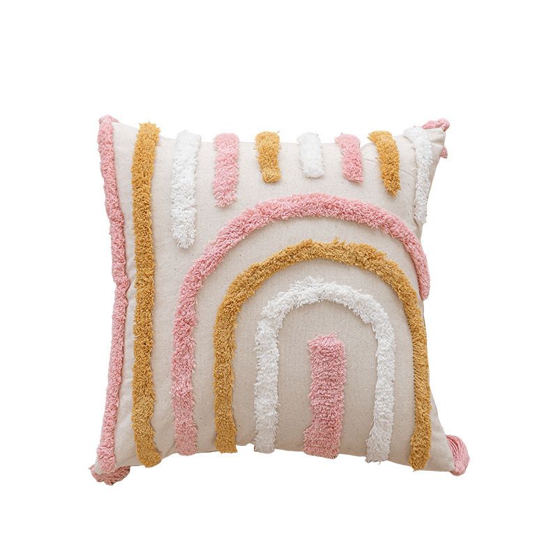 Decorative Tassel Throw Pillow Cover - Modern Pink Polka Dot Square Cushion Cover With Detachable Design For Sofa, Bed, Living Room"_voghion.com