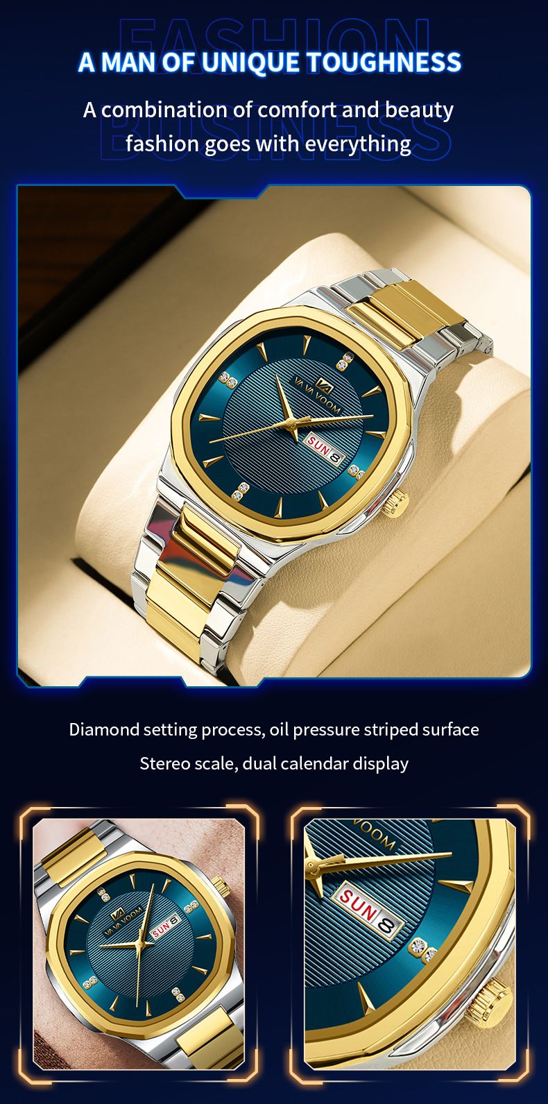 VAVA VOOM Brand Men's Watch Fashion Business Calendar Quartz Waterproof Men's Watch_voghion.com