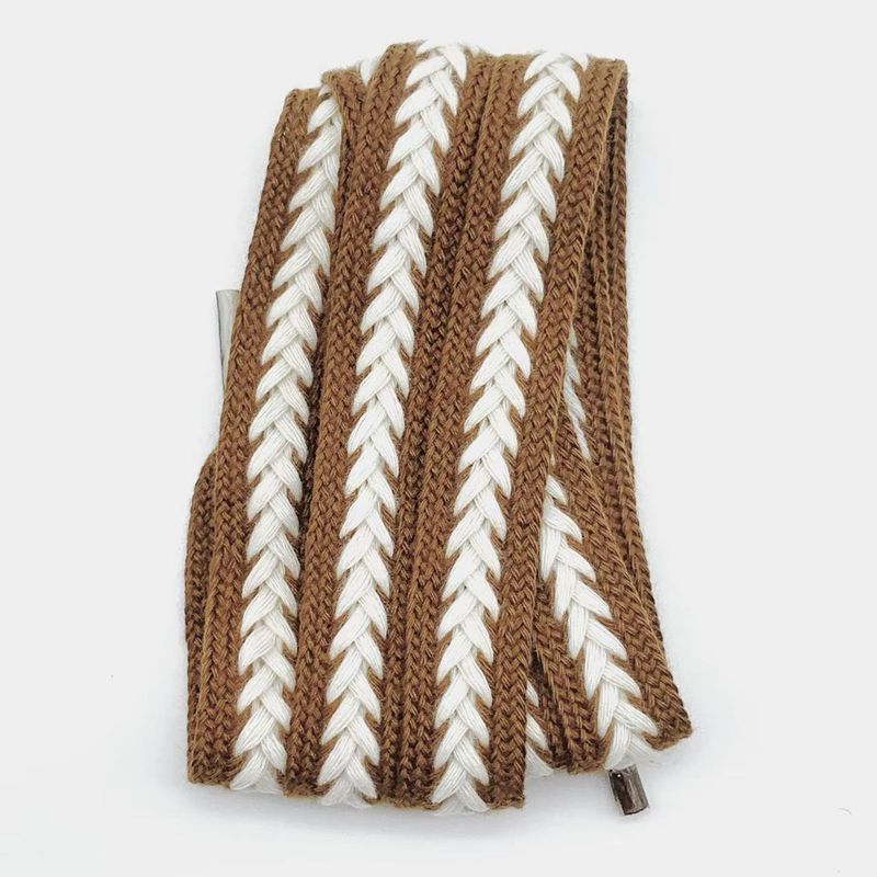 Lacci per scarpe a forma di spiga di grano per scarpe in tela da donna intrecciati in bianco e nero, larghi e piatti, extra larghi e spessi, larghezza 1,5 cm_voghion.com