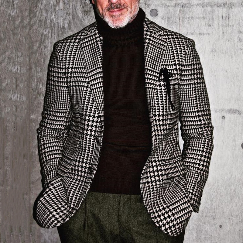 Herren 2024 Casual Anzug Business Top einreihig Slim Fit Plaid_voghion.com