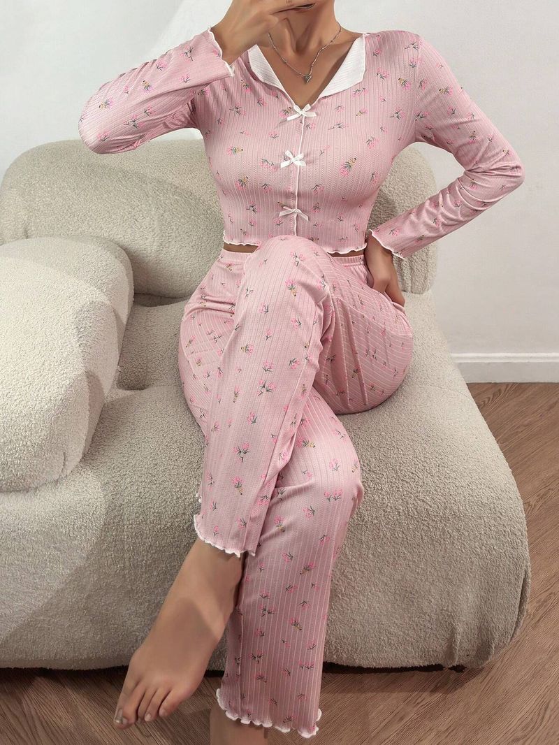 Underwear Home Clothes Casual Printed Trousers Long Sleeveswearable Women's Pajamas Two Piece Set_voghion.com