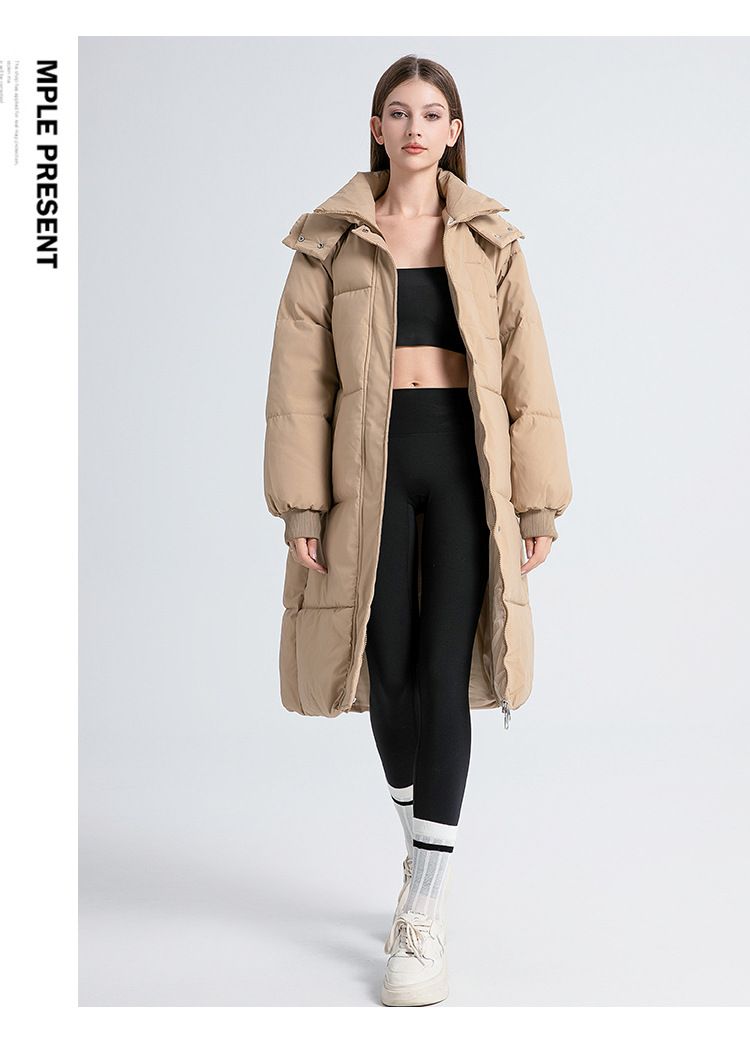 Oversized lange gewatteerde jas voor dames met capuchon - Verdikte knielange winterjas, streetwear Koreaanse stijl (zwart, beige, kaki, bruin, blauw)_voghion.com