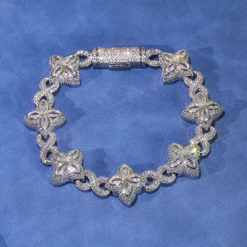 Collana e bracciale con catena a maglie cubane Hip Hop con pietre di zircone, design leggero e lussuoso a forma di quadrifoglio a 8, lunghezza regolabile per stile unisex_voghion.com