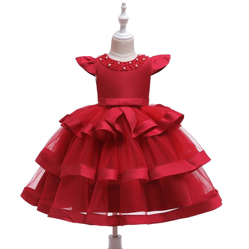Robe de spectacle perlée pour enfants européens et américains, robe bouffante multicouche pour fille, robe de Noël pour enfants_voghion.com