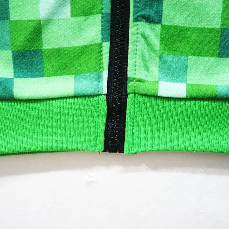 Recién llegados, juegos de cosplay de Minecraft, armadura para niños, disfraz de Creeper para niño, divertido conjunto de sudadera con mosaico verde, chaqueta, disfraz, regalo para fanáticos_voghion.com