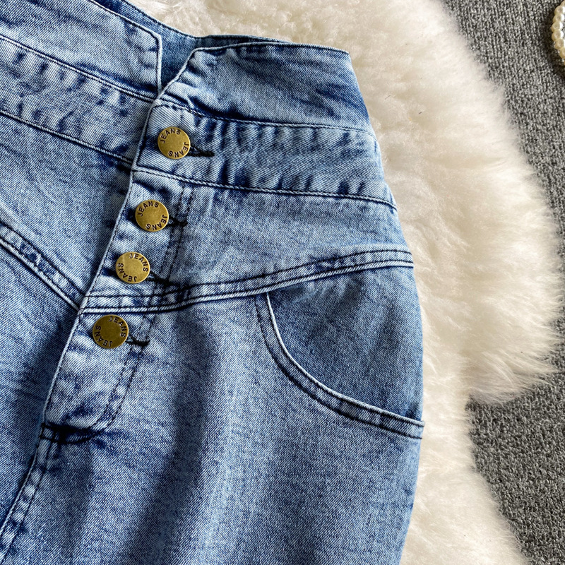 Haut à bretelles en denim rétro français, taille haute, jupe slim aux hanches, style occidental, ensemble deux pièces, nouvelle collection été_voghion.com