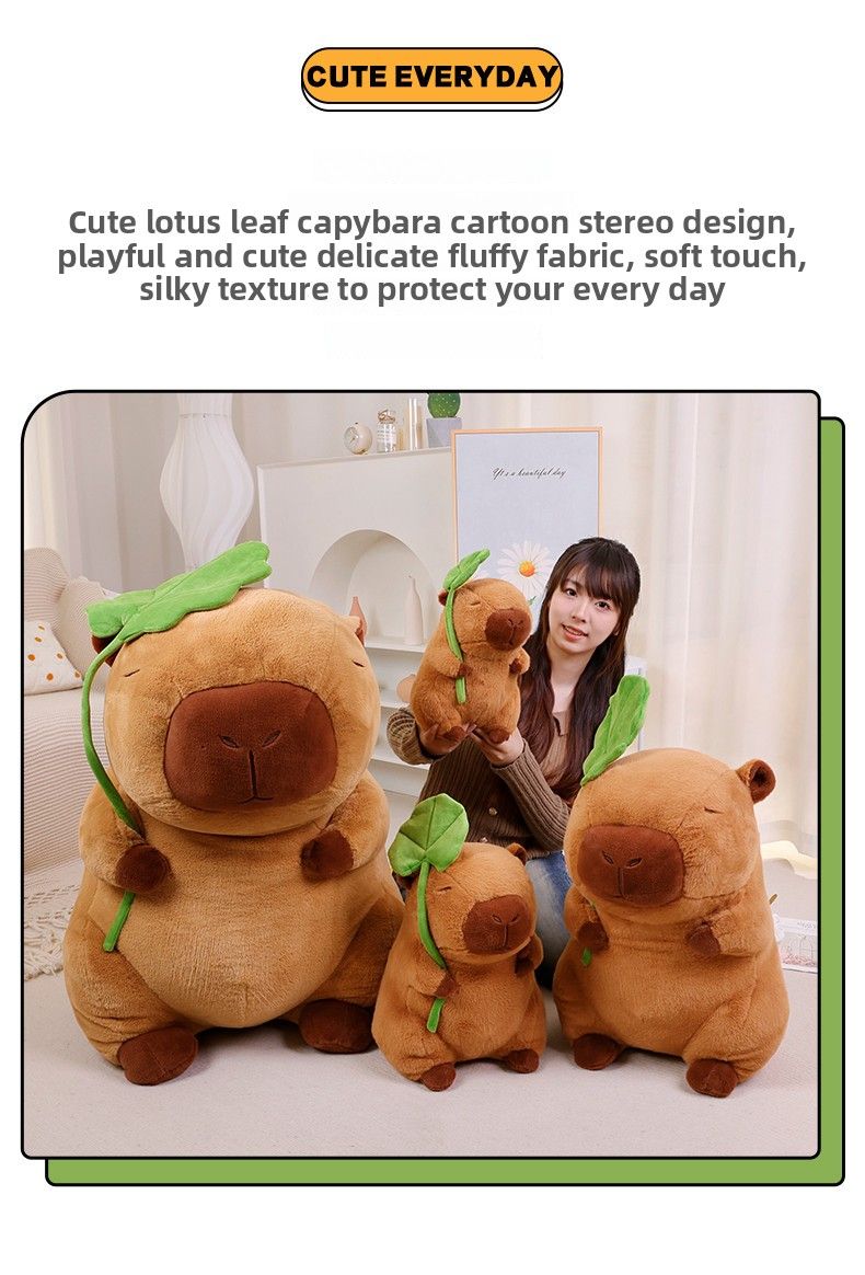 Kapybara a foglia di loto, bambola capibara, peluche, bambola di grandi dimensioni, ornamento, bambola regalo_voghion.com