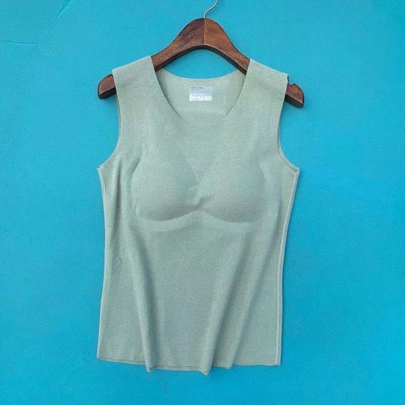 Thermoweste für Damen in großen Größen, fleecegefüttert und mit Brustpolstern verstärkt, nahtloses Winter-Baselayer-Top_voghion.com