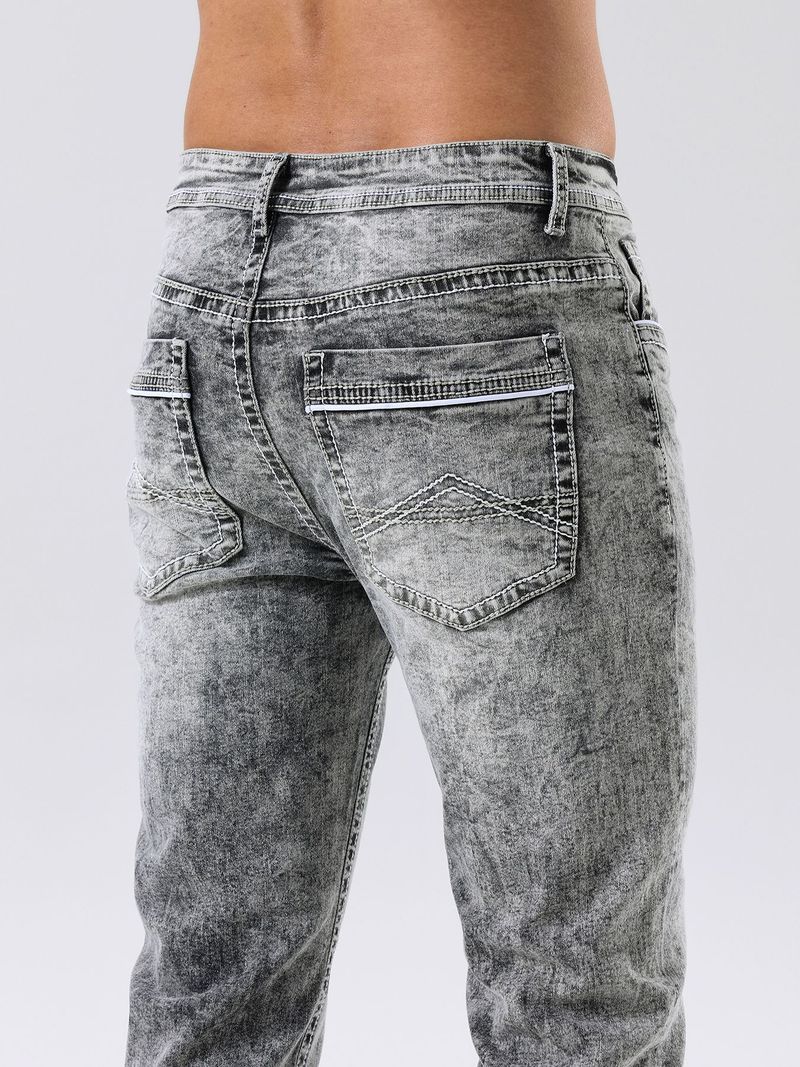 Pantalon en denim slim délavé pour homme – Jean skinny stretch noir et gris (Tailles 30 à 38)_voghion.com