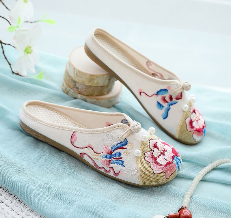 Hausschuhe, flache Hausschuhe, bestickte Stoffschuhe und Stoff_voghion.com