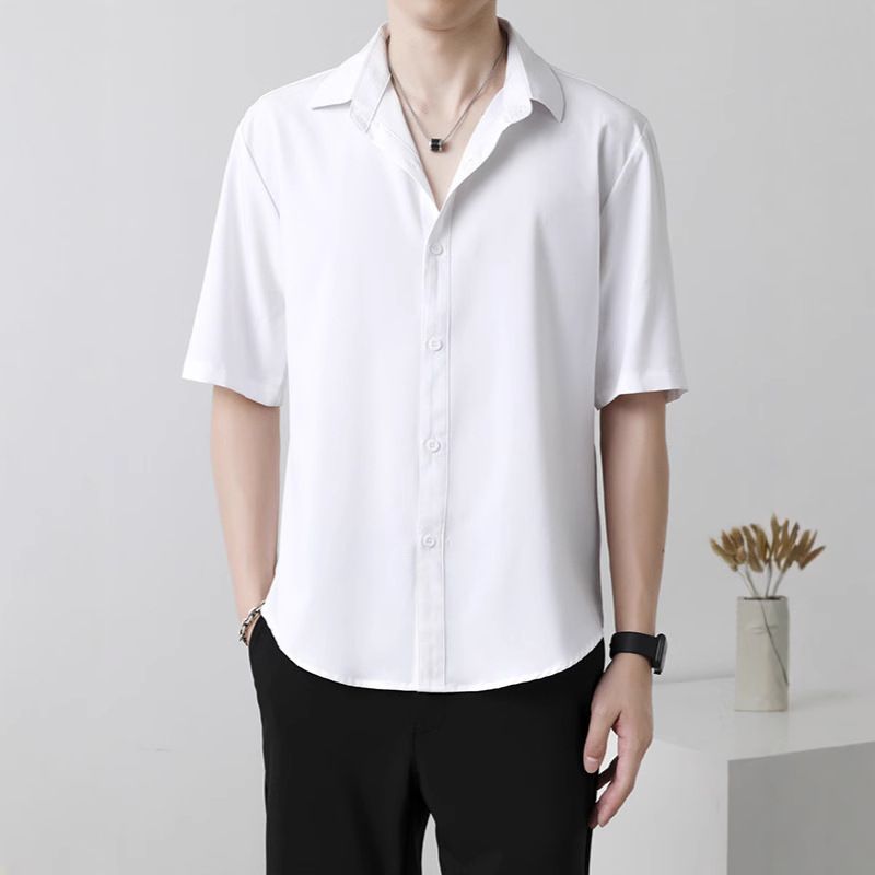 Camicia a maniche corte sottile in seta ghiacciata estiva da uomo, alla moda, casual, da lavoro, premium, a mezza manica_voghion.com