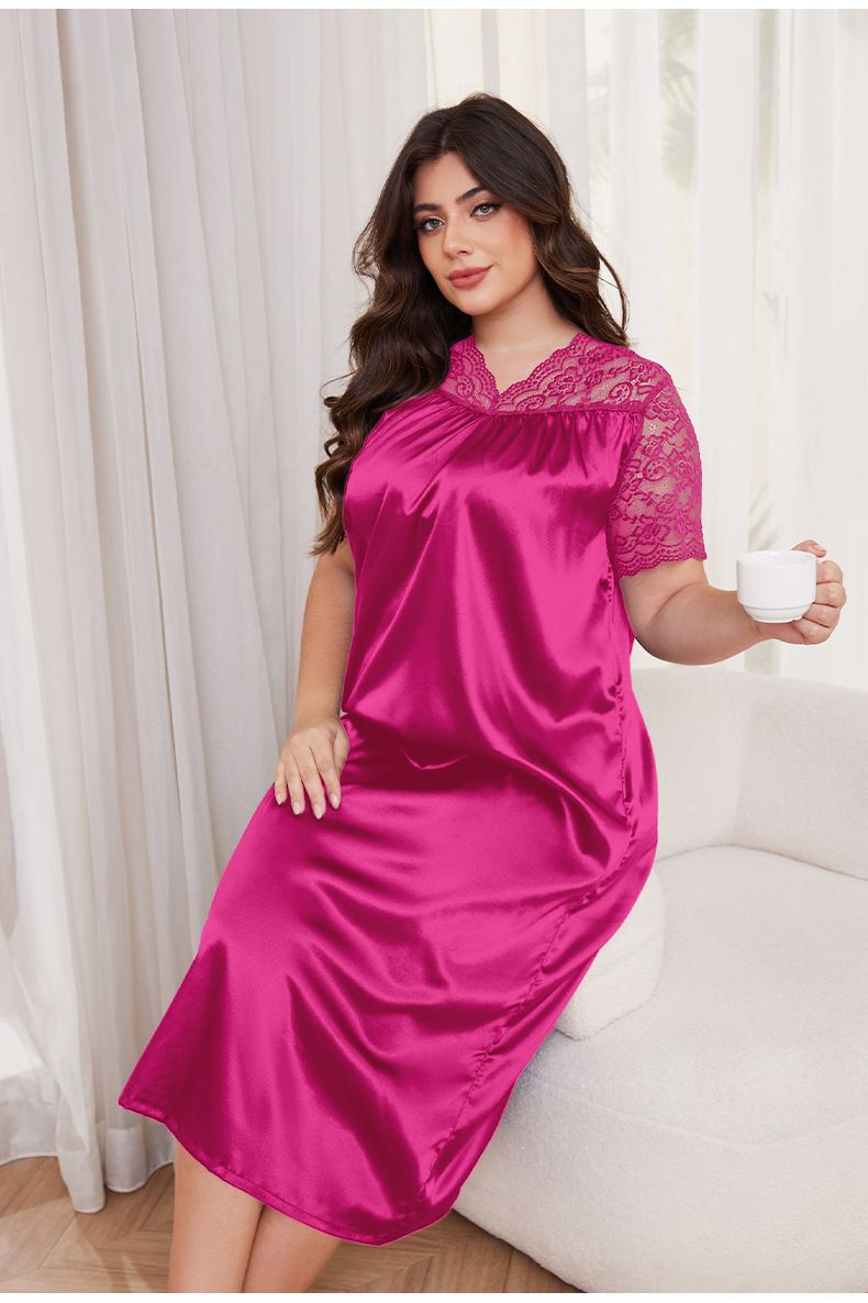 Plus Size Women's Ice Silk Pajamas | New Hot-selling Short-sleeved | Loose & Comfortable Loungewear_voghion.com