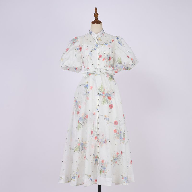 Robe à simple boutonnage, manches courtes, style palais d'été, design haut de gamme, résistante, clou diamant_voghion.com