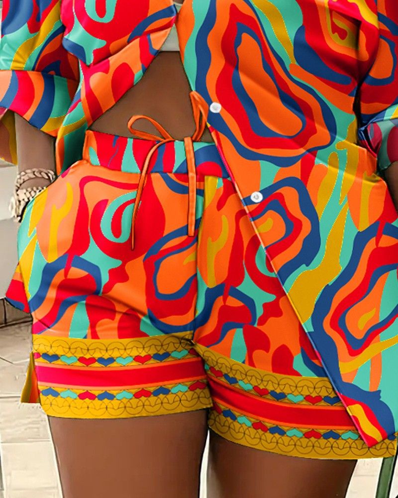 Vêtements pour femmes offre spéciale, short deux pièces à manches longues, costume de banlieue imprimé_voghion.com