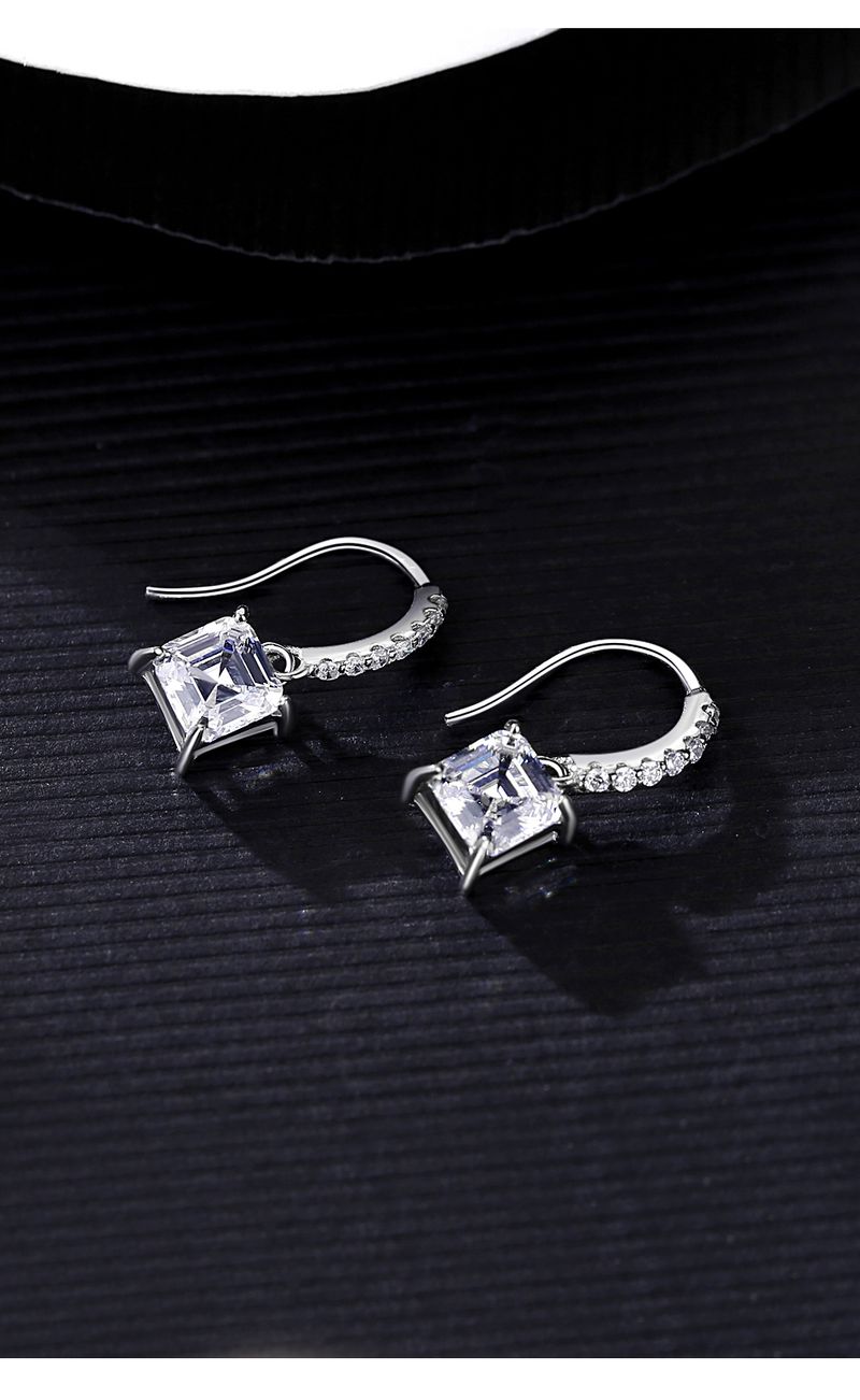 Orecchini pendenti in zircone cubico quadrato per donna Anniversario Fine Vero Argento Sterling Ganci per le orecchie Pendientes_voghion.com