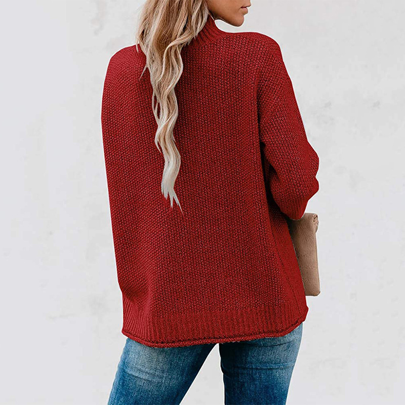 Women's turtle neck lady solid color temperament commuter knit top women's sweater_voghion.com