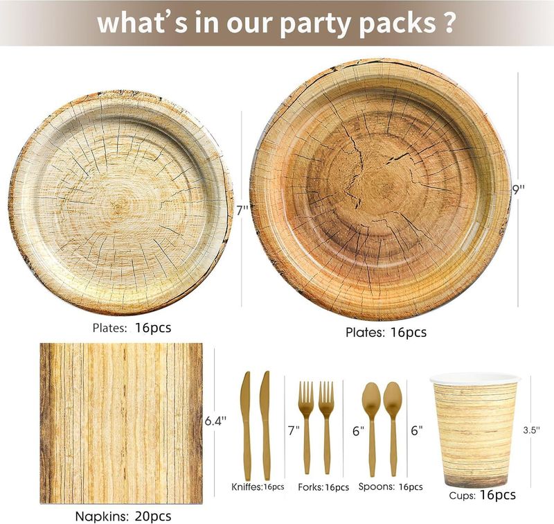 Easter Day Original Wood Grain Party Tableware Lumberjack Camping Hunting Theme Decoration Disposable Paper Plate Towel Tablecloth Set_voghion.com