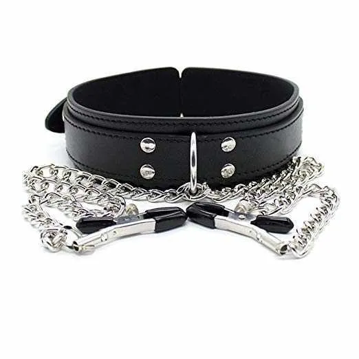 2023 heiße nxy Sexspielzeuge Männer BDSM Bondage Lederhalsband mit Nippelklemmen Verstellbares Spiel für Erwachsene Fesseln Sklavenhalsbänder Sex_voghion.com