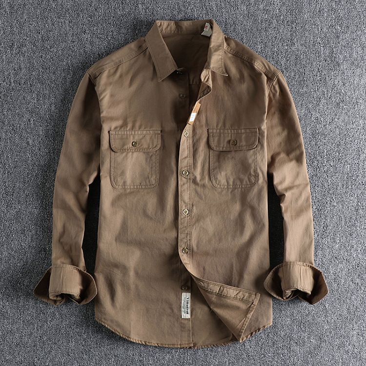 Camicia a maniche lunghe di ispirazione vintage - Twill di cotone con cuciture a contrasto (M-2XL, 11 colori, vestibilità slim, essenziale per tutti i giorni)_voghion.com