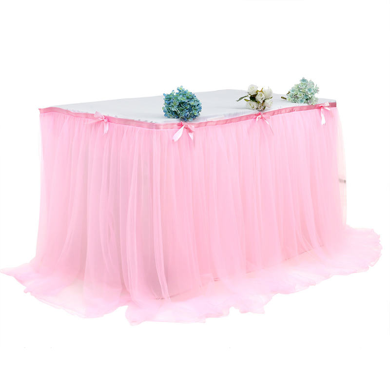 Mesh Table Skirt Birthday Party Halloween Christmas Dessert Table Skirt European and American Colorful Mesh Pleated Table Skirt_voghion.com