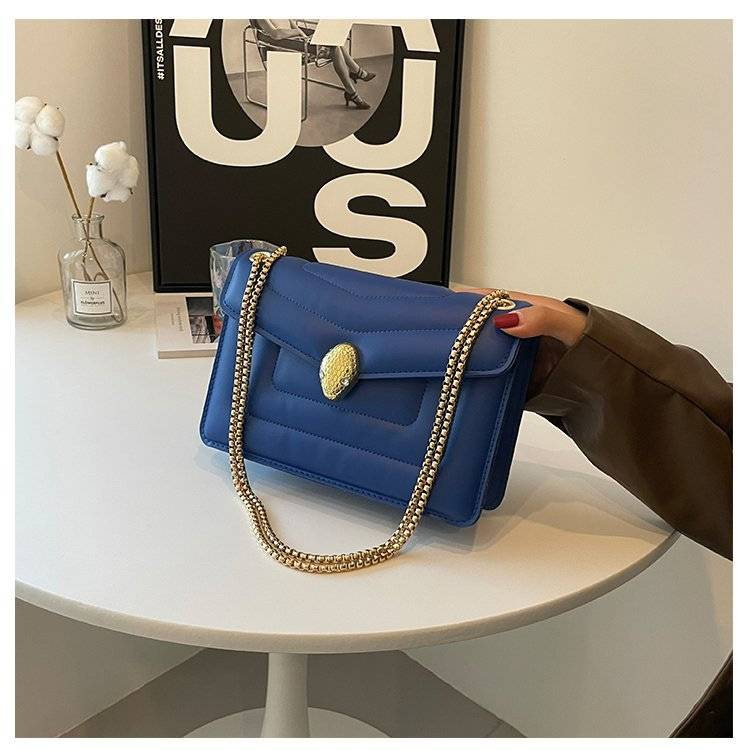 Fashion Snakehead Women's Bag PU Leather Chain Slanting Small Square Bag Women Soft Leather Linger Retro Shoulder Bag For Women_voghion.com