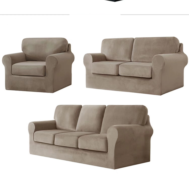 Housse de canapé tout compris en velours de renard argenté ultra doux, coussin de dossier, housse de canapé en velours fendu multi-pièces_voghion.com