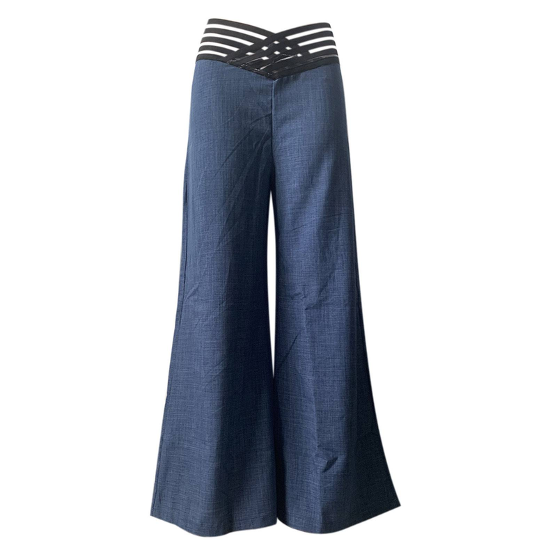 Pantaloni largi evazați pentru femei, toamna, casual, încrucișați, transparent, cu plasă, talie înaltă, Y2K, streetwear, eleganți, de lucru, 2025_voghion.com