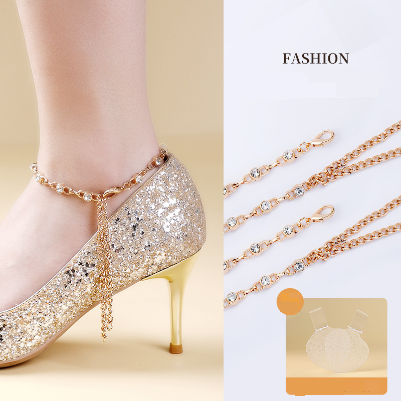 Accessori per scarpe sui nuovi sandali con tacchi alti con lacci di perle e diamanti senza tacco che cadono dal tallone, cinturini regolabili, installazione gratuita_voghion.com