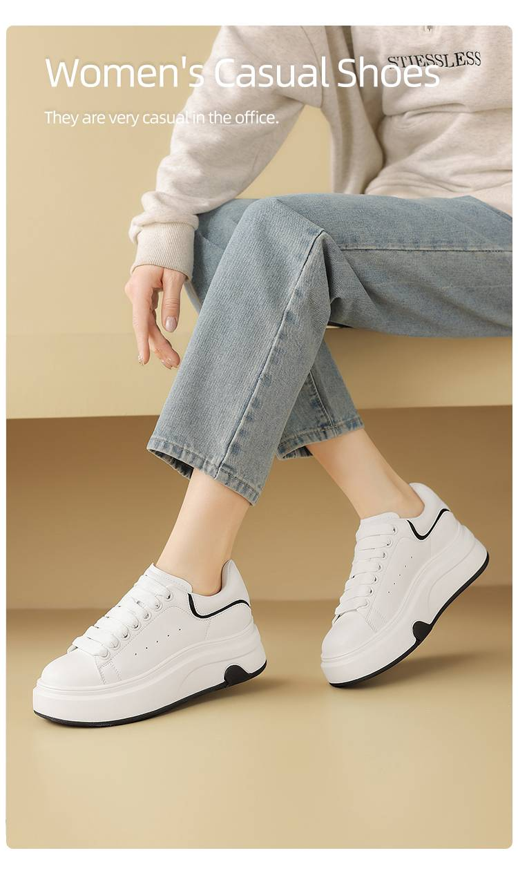cameido Women's 2025 Spring White Sneakers With Thick Soles For Heightening, Versatile Platform Casual Slip - On Shoes Ideal For Students_voghion.com