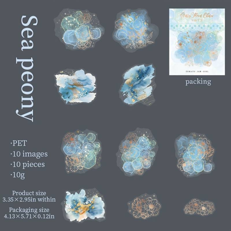 30 Sheets/pack Of Starlight Flower Charm Series Watercolor Gradient Hot Stamping PET Stickers, Handmade DIY Collage Decorative Paper_voghion.com
