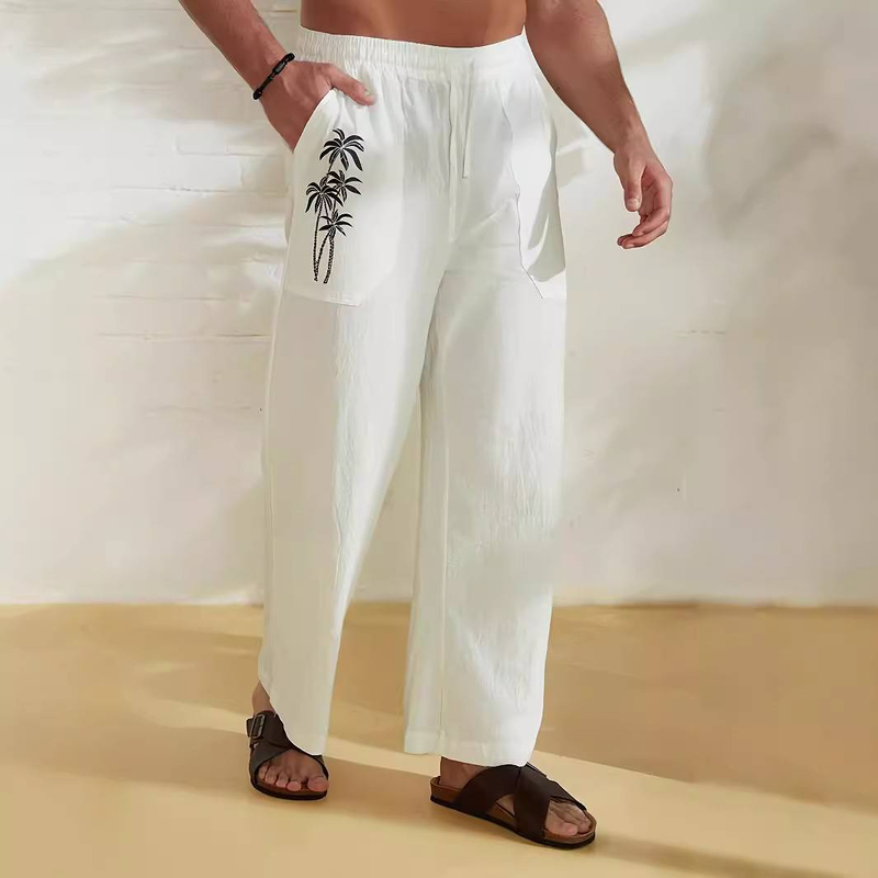 New Men's Comfortable, Casual And Loose Wide-leg Pants, Coconut Tree Printed Beach Pants And Long Pants_voghion.com