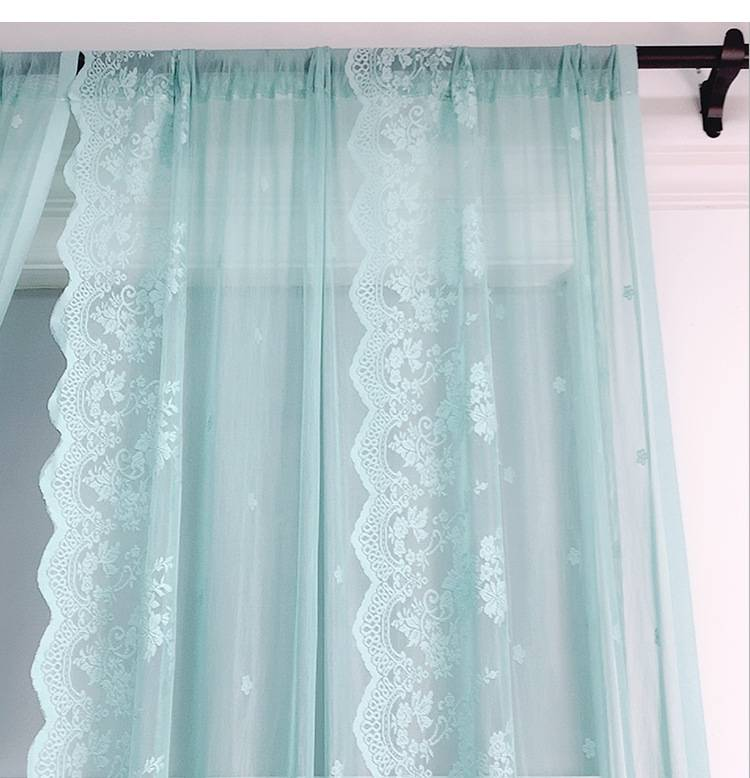Linen-Blend Lace Sheer Curtains – Modern Boho Voile Drapes For Living Room, Bedroom & Commercial Spaces (Green/Gray)_voghion.com