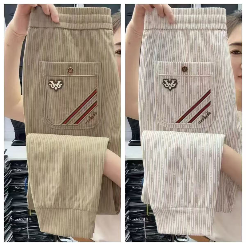 Herrenbekleidung Slim Fit Business Casual Hose - Leichte Polyester-Stretchhose mit Mikrostreifen für Büro und Alltag (Schwarz/Khaki/Creme)_voghion.com