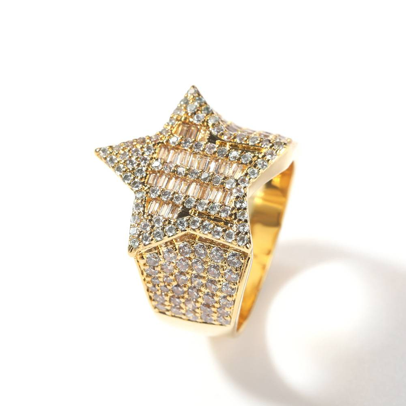 Men's Jewelry Cubic Zirconia Star Ring For Men Hip Hop Style Fashion Statement In Gold And Silver Sizes 7-9 T Square Stone Five Pointed Star Ring_voghion.com