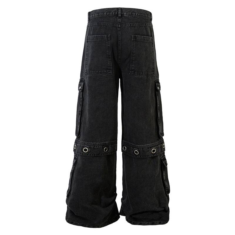 "Vintage Streetwear Distressed Loose Fit Wide Leg Jeans For Men & Women – High Waist Straight Leg Denim Pants With Drop Crotch & Multi-Pockets"_voghion.com