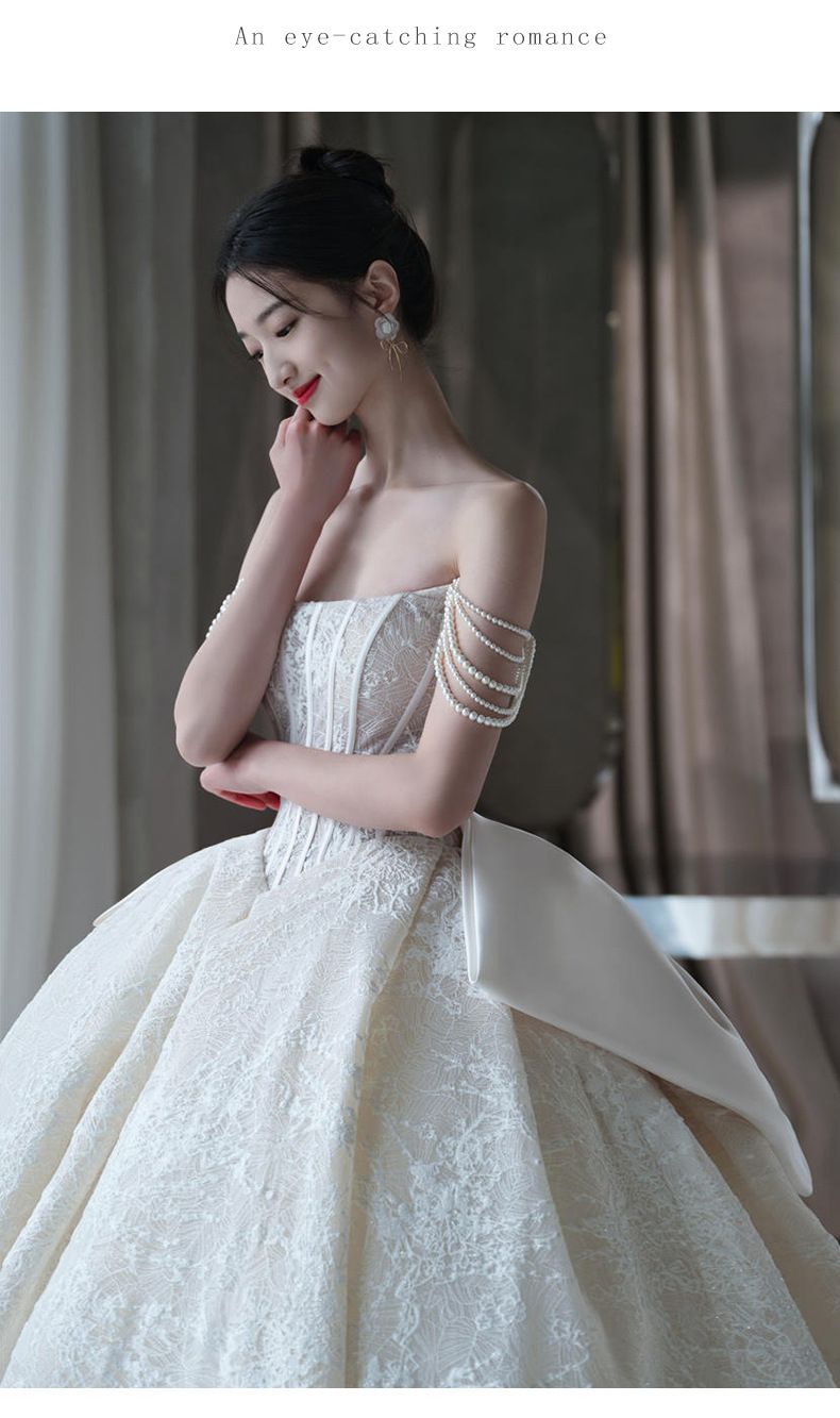 Elegant Strapless Wedding Dress – French-Inspired Vintage Lace Gown With Detachable Train, Plus Size & Petite Friendly, Romantic Boho Bridal Gown_voghion.com