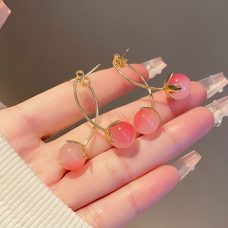Koreaanse zoete roze kersenoorbellen voor vrouwen, superfee temperament, high-end oorbellen, internetberoemdheid dezelfde stijl_voghion.com