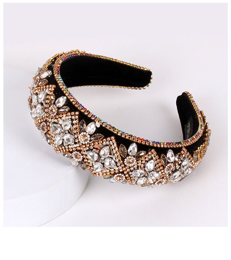 Capelli e accessori, fasce per capelli alla moda in cristallo barocco con fibbia per fascia larga in spugna spessa piena di diamanti_voghion.com