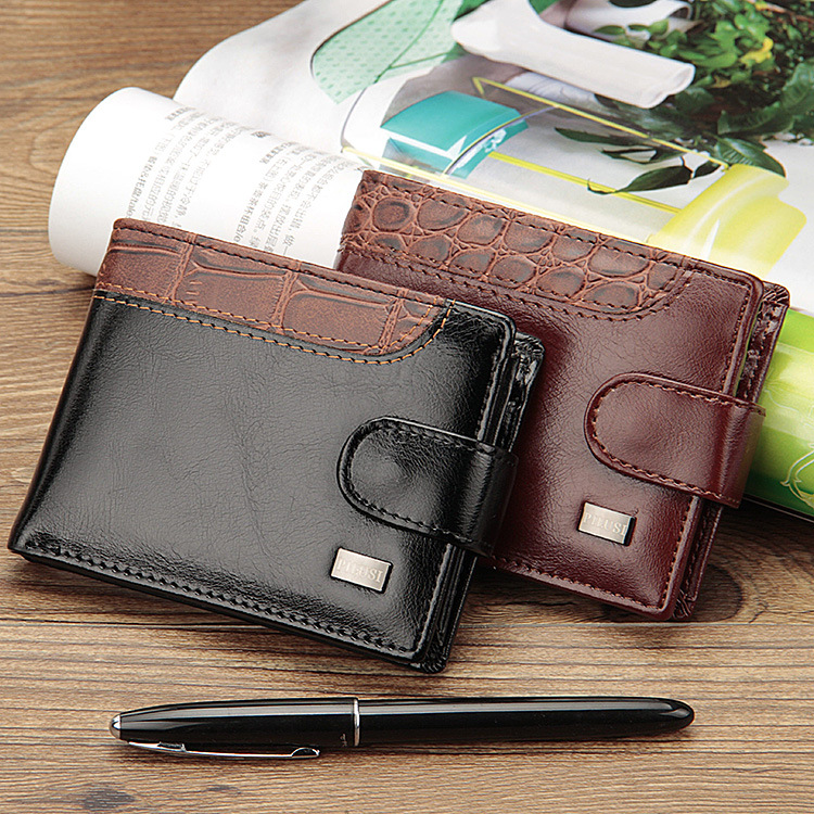 2023 New Patchwork Leather Men Wallets Short Male Purse with Coin Pocket Card Holder Brand Trifold Wallet Men Clutch Money Bag_voghion.com