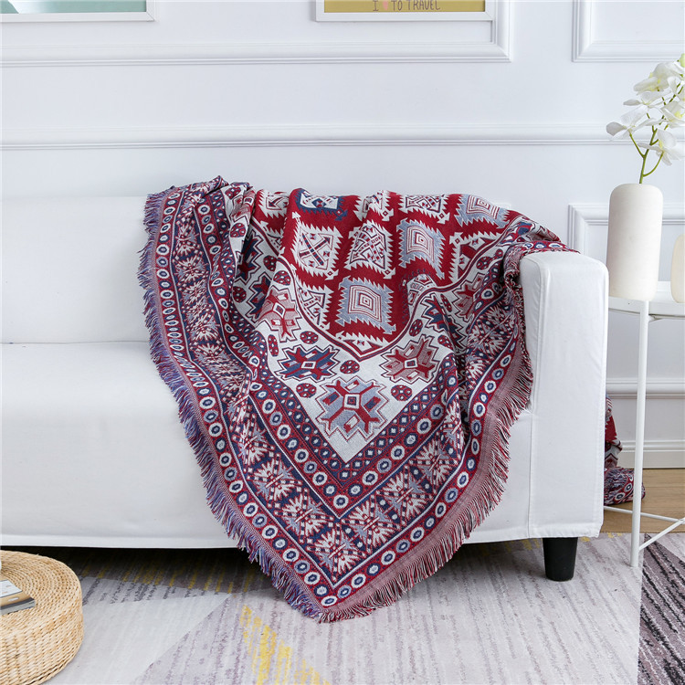 Ethnic style double-sided thickened full coverage sofa towel, all-season tea table, outdoor tablecloth, camping blanket_voghion.com