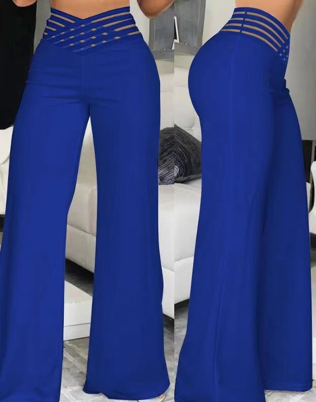 Pantaloni da donna a vita alta con incrocio cavo, modello 2024, stile pendolarismo, micro svasati, gamba larga casual_voghion.com