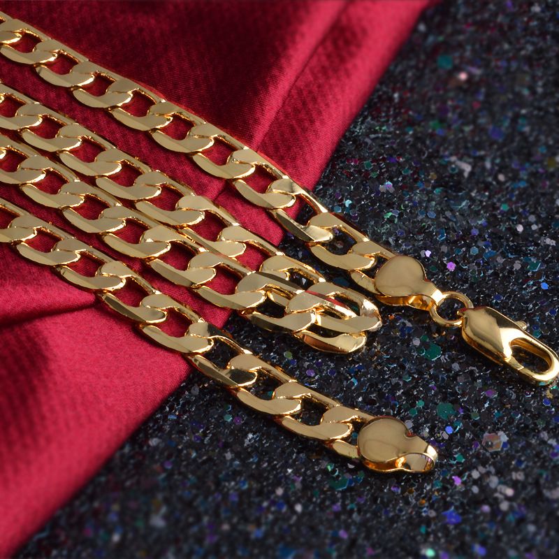 Fashion Fine Classic 8MM sideways gold Necklace charms Sterg sier for men woman Jewelry wedding party Holiday gifts_voghion.com